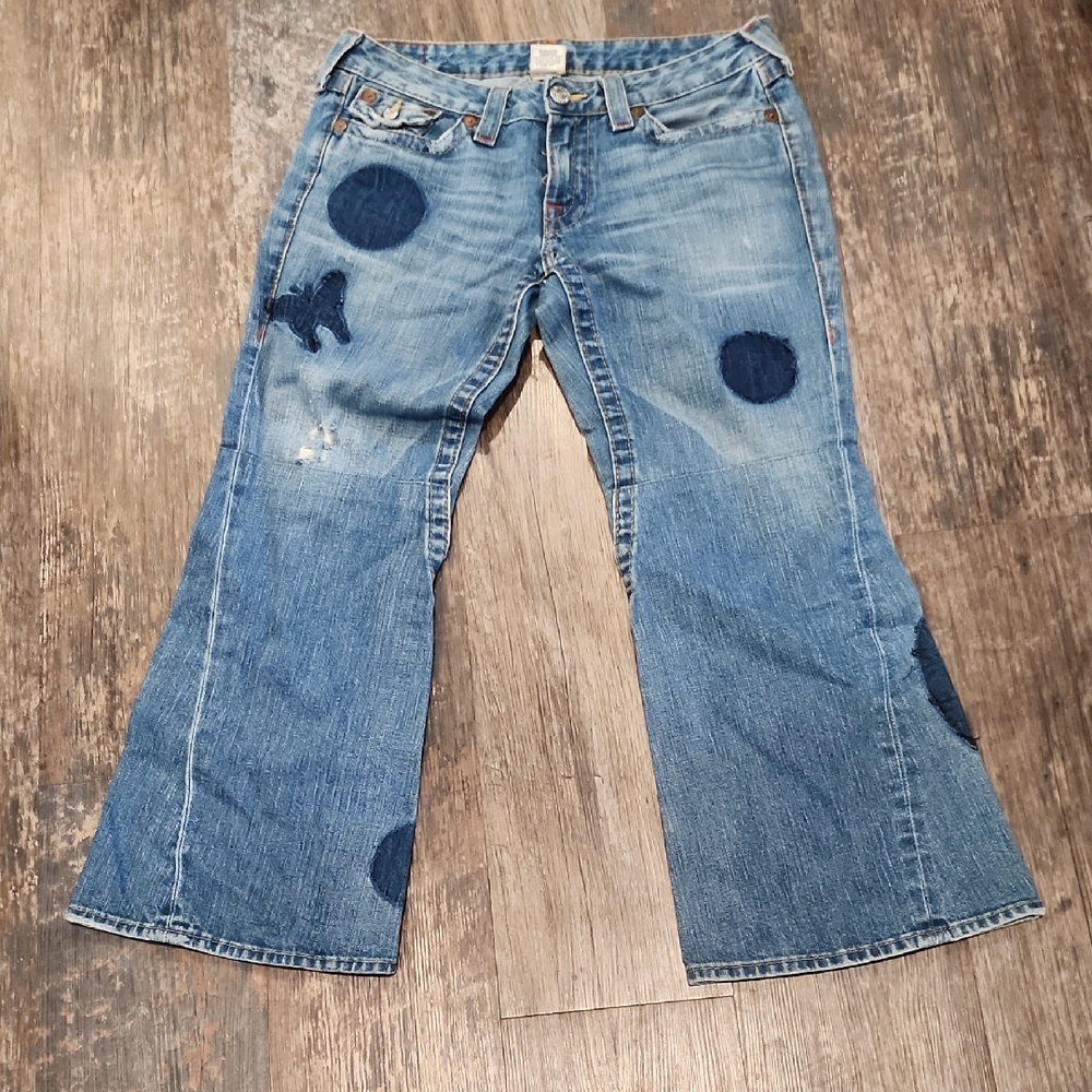 True Religion Blue Flare Jeans with Patchwork